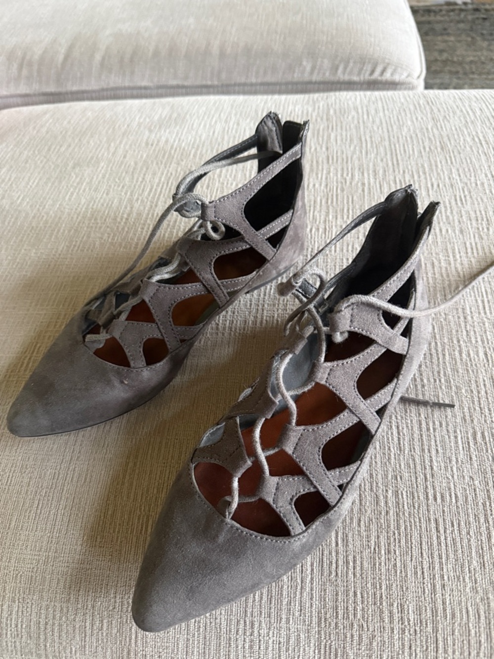 MIA Gray Suede Lace-Up Pointed Heels - Picture 2 of 3